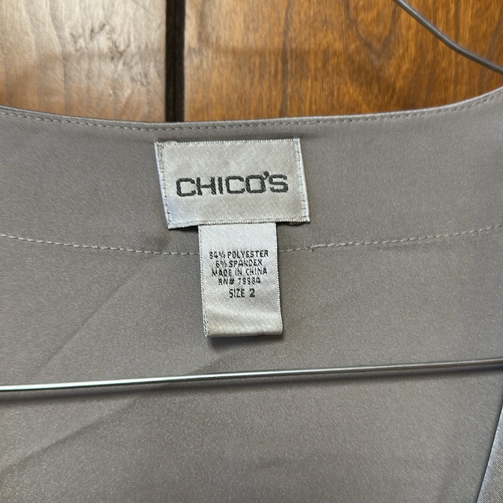 LIKE NEW Chico's Silver Wrap Blouse - Picture 2 of 3
